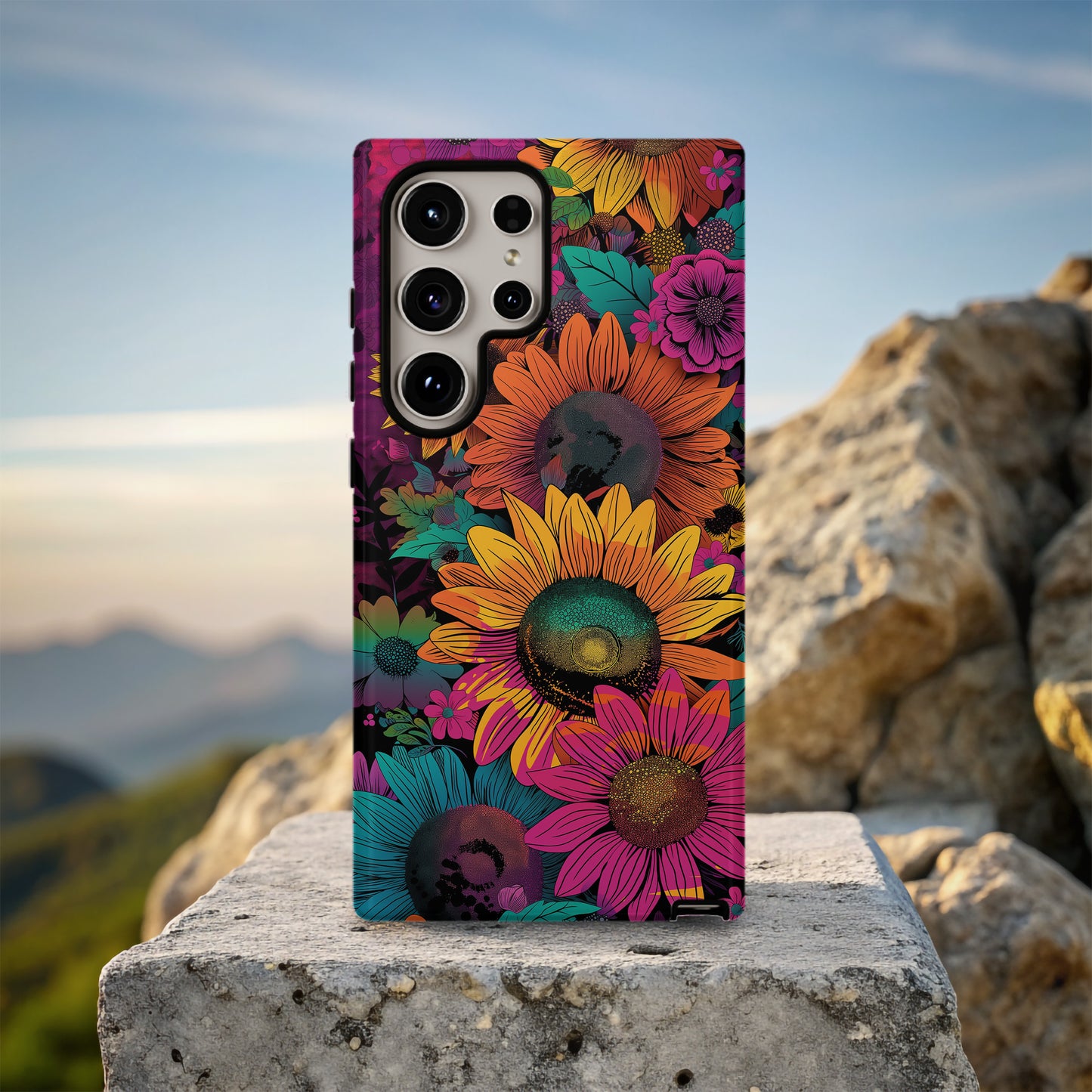 Electric Bloom Burst Phone Case – Retro Sunflower Pop Art