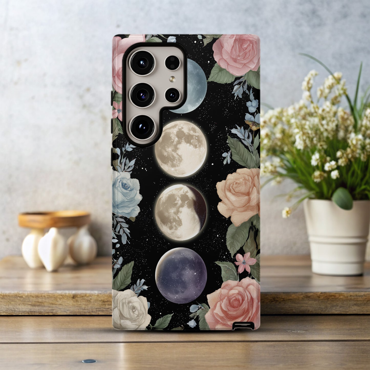 Moonlit Blooms Phone Case – Floral Phases of the Moon
