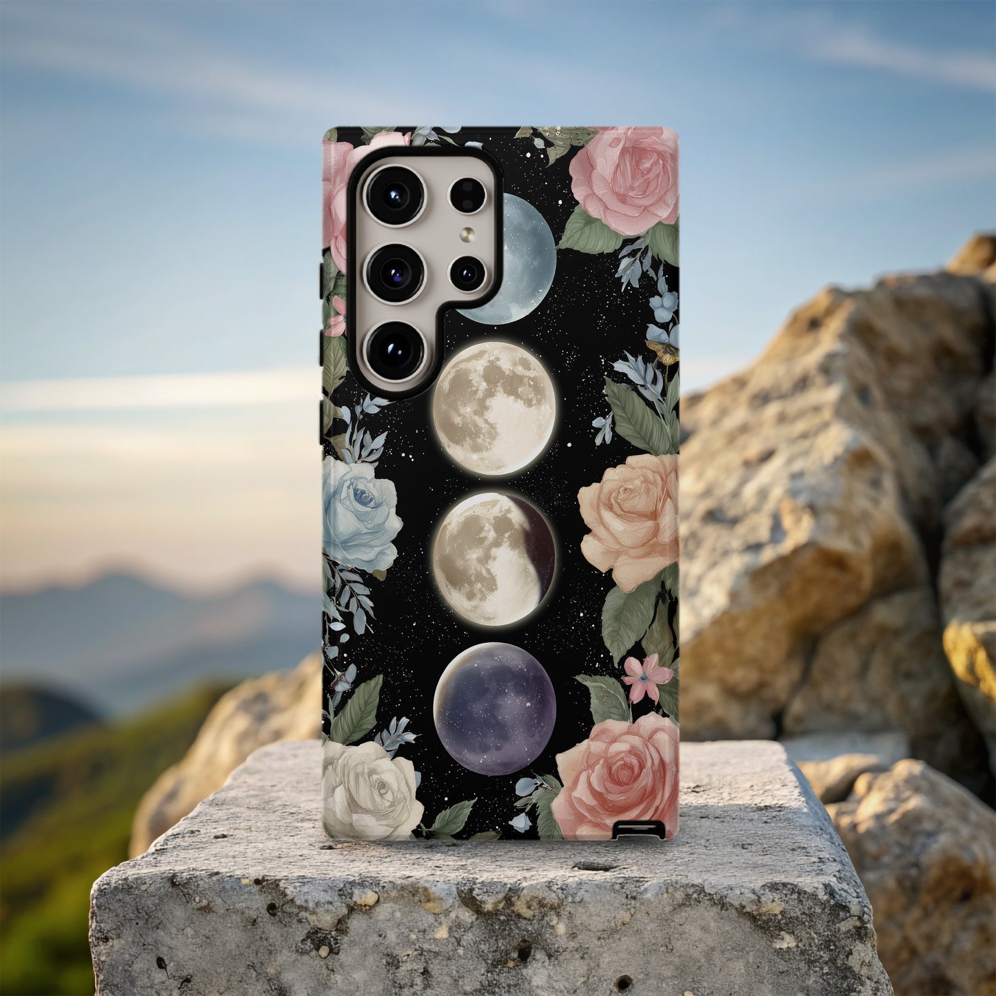 Moonlit Blooms Phone Case – Floral Phases of the Moon