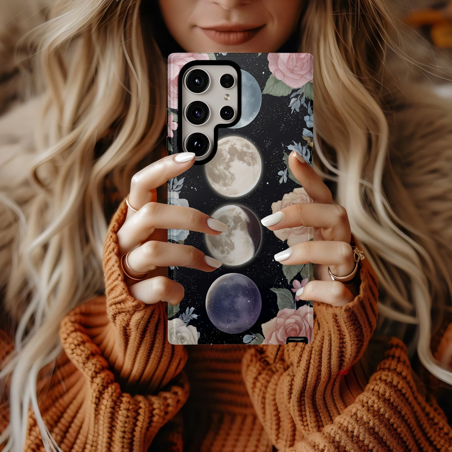 Moonlit Blooms Phone Case – Floral Phases of the Moon