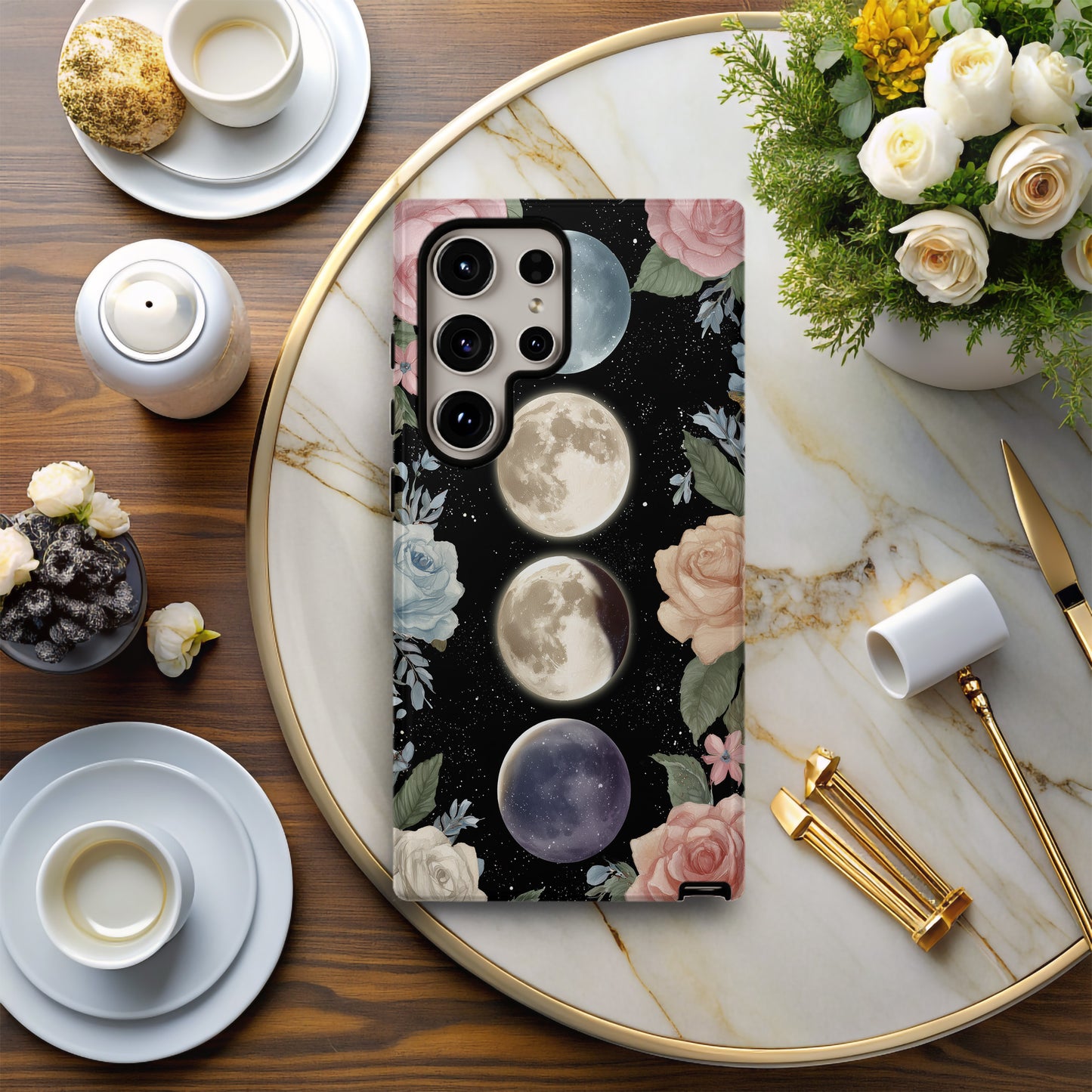 Moonlit Blooms Phone Case – Floral Phases of the Moon