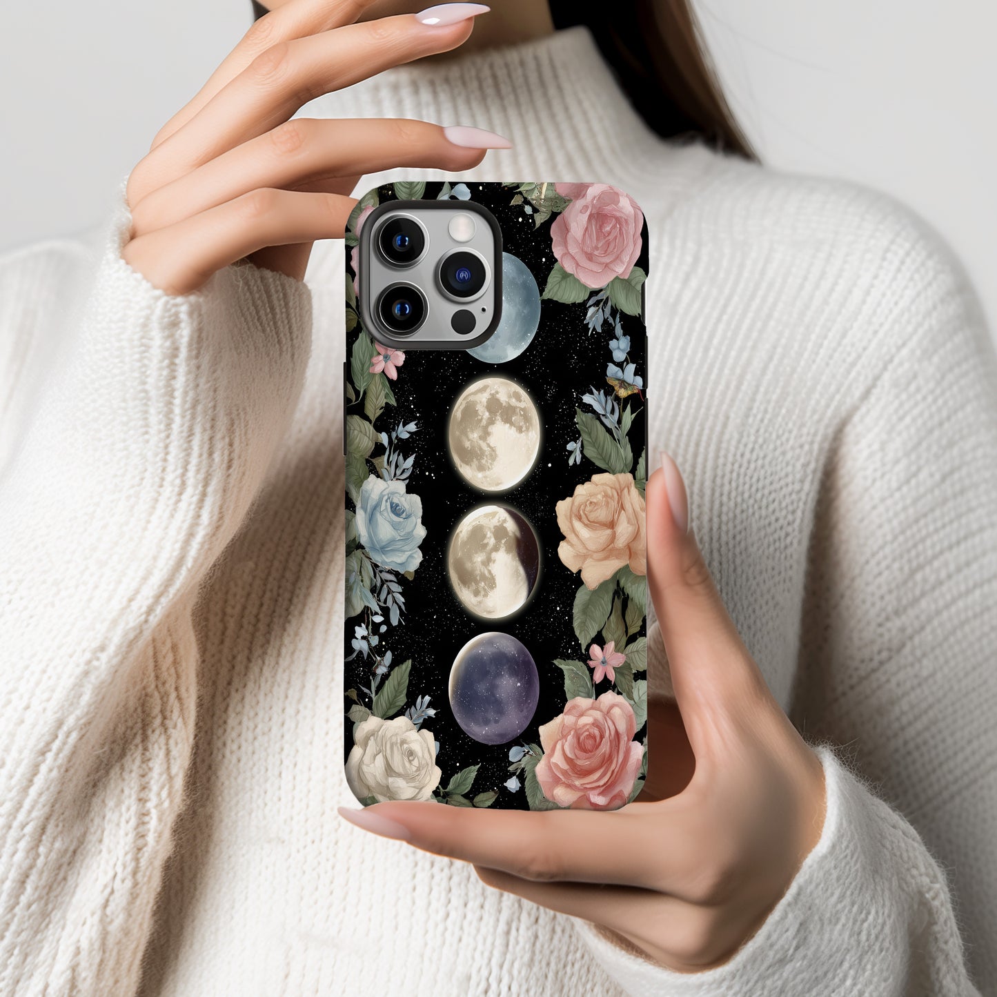 Moonlit Blooms Phone Case – Floral Phases of the Moon