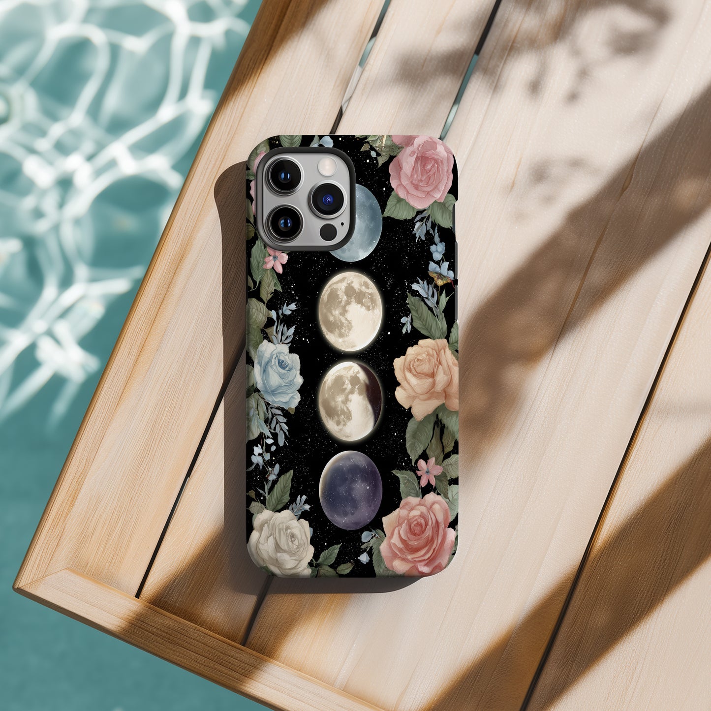 Moonlit Blooms Phone Case – Floral Phases of the Moon
