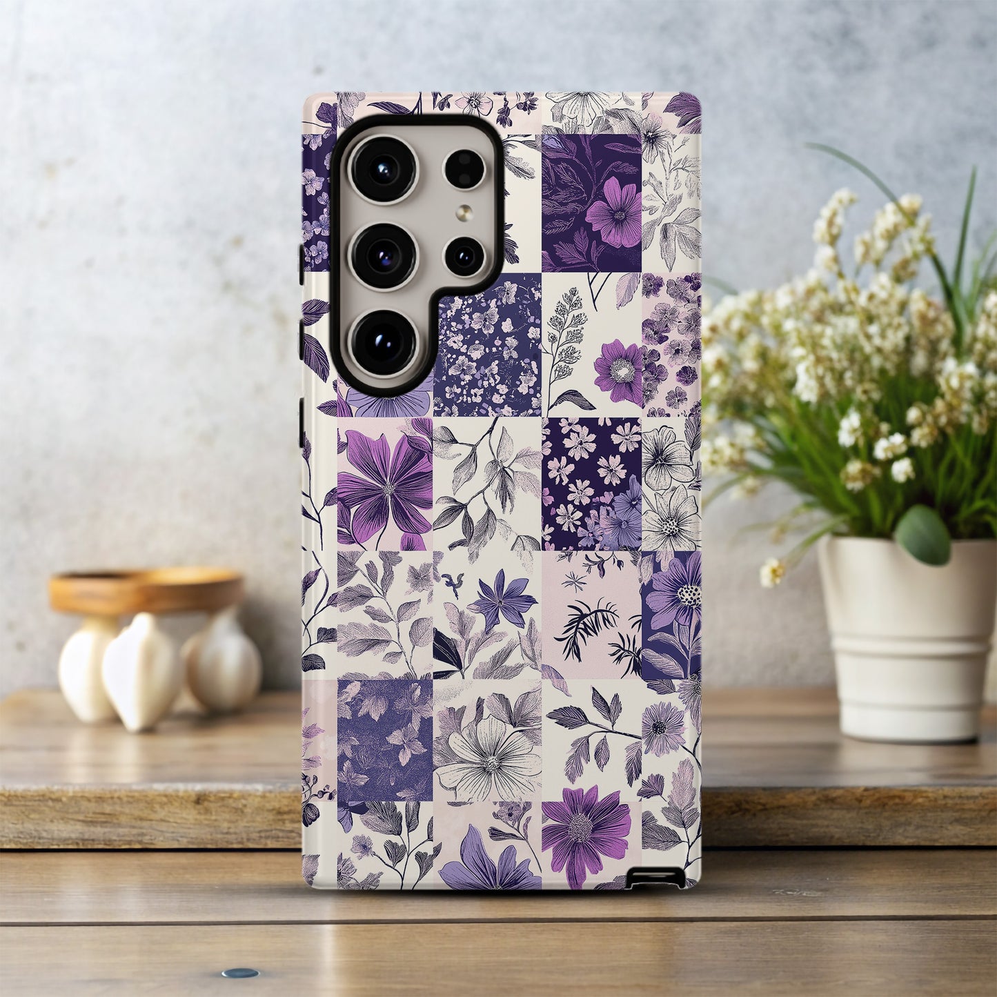 Lavender Garden Quilt Phone Case – Pastel Patchwork Floral Design