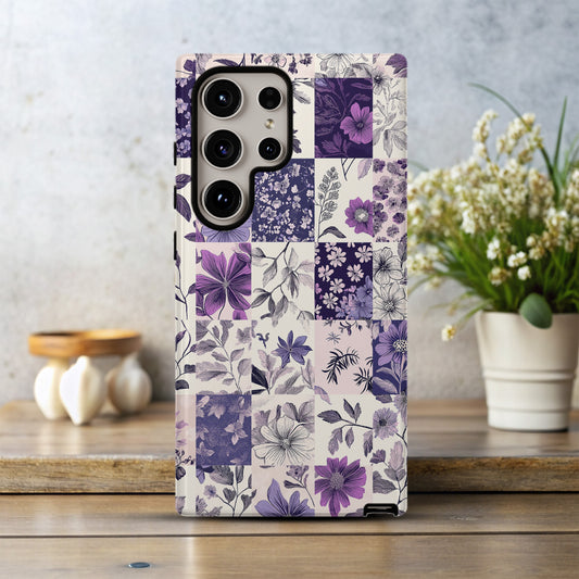 Lavender Garden Quilt Phone Case – Pastel Patchwork Floral Design