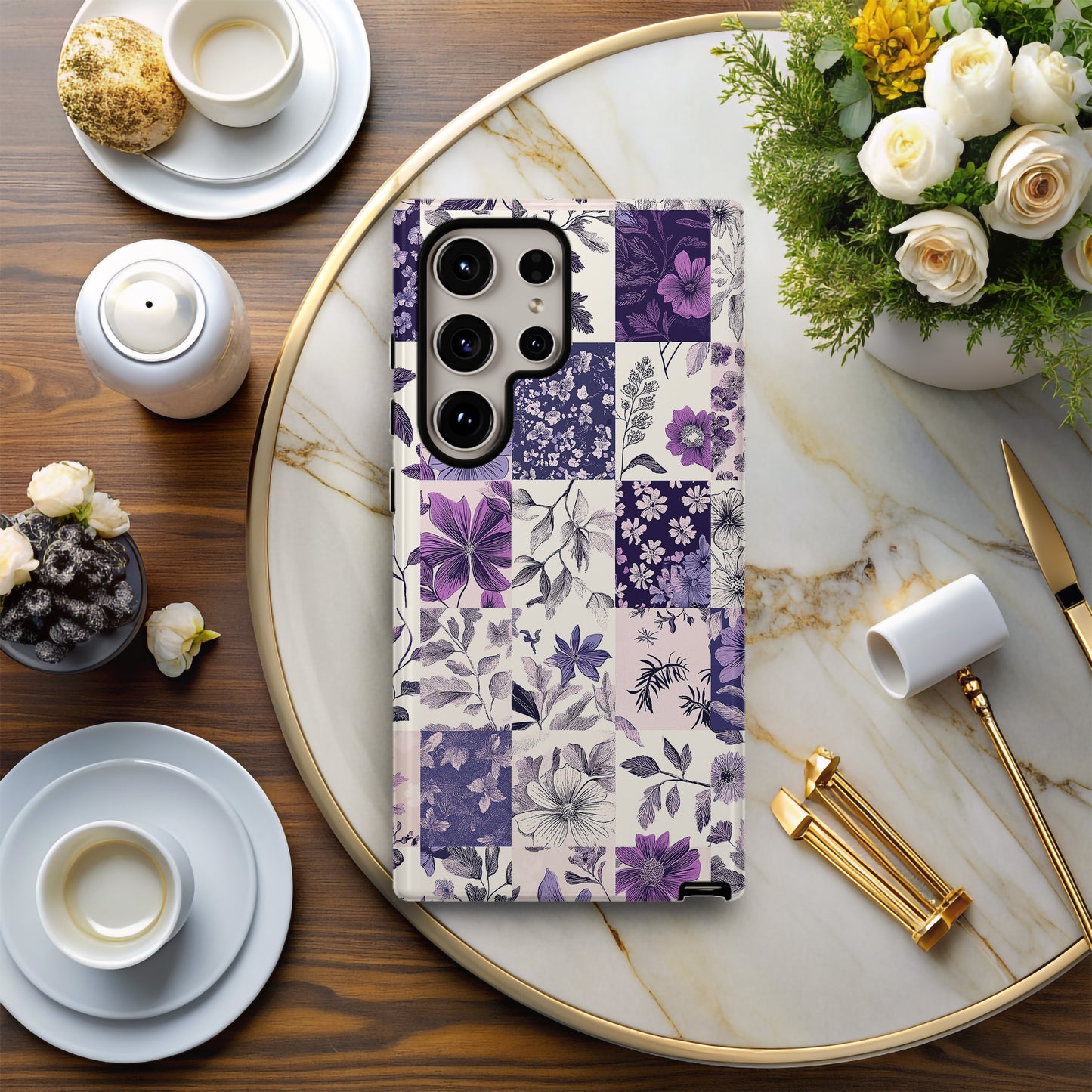 Lavender Garden Quilt Phone Case – Pastel Patchwork Floral Design