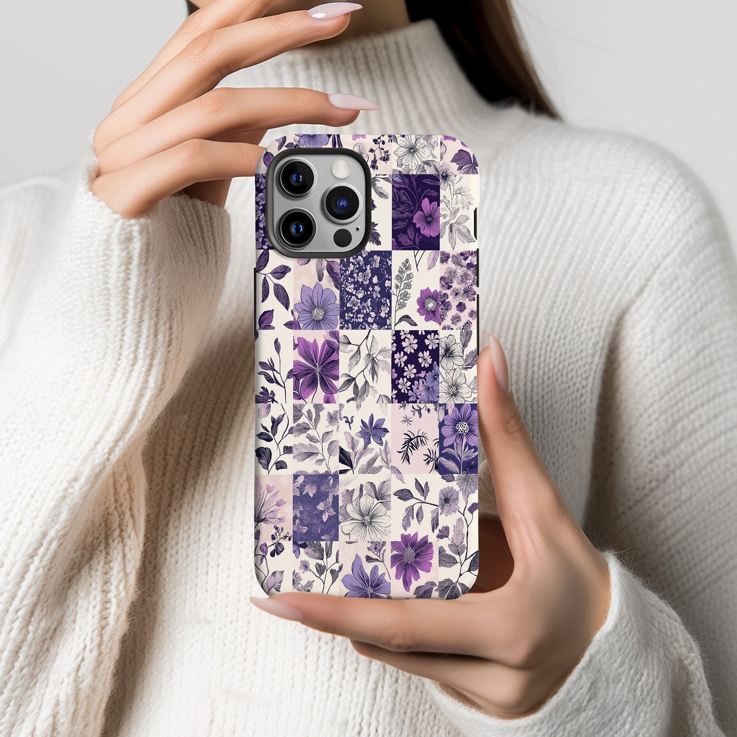 Lavender Garden Quilt Phone Case – Pastel Patchwork Floral Design