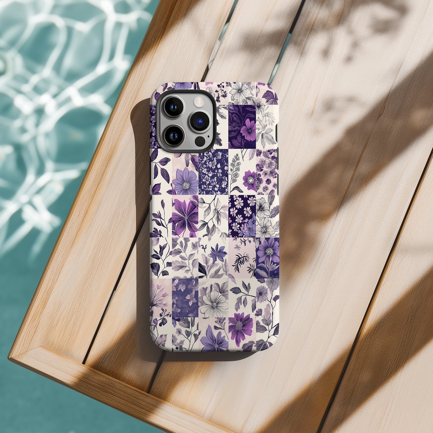 Lavender Garden Quilt Phone Case – Pastel Patchwork Floral Design