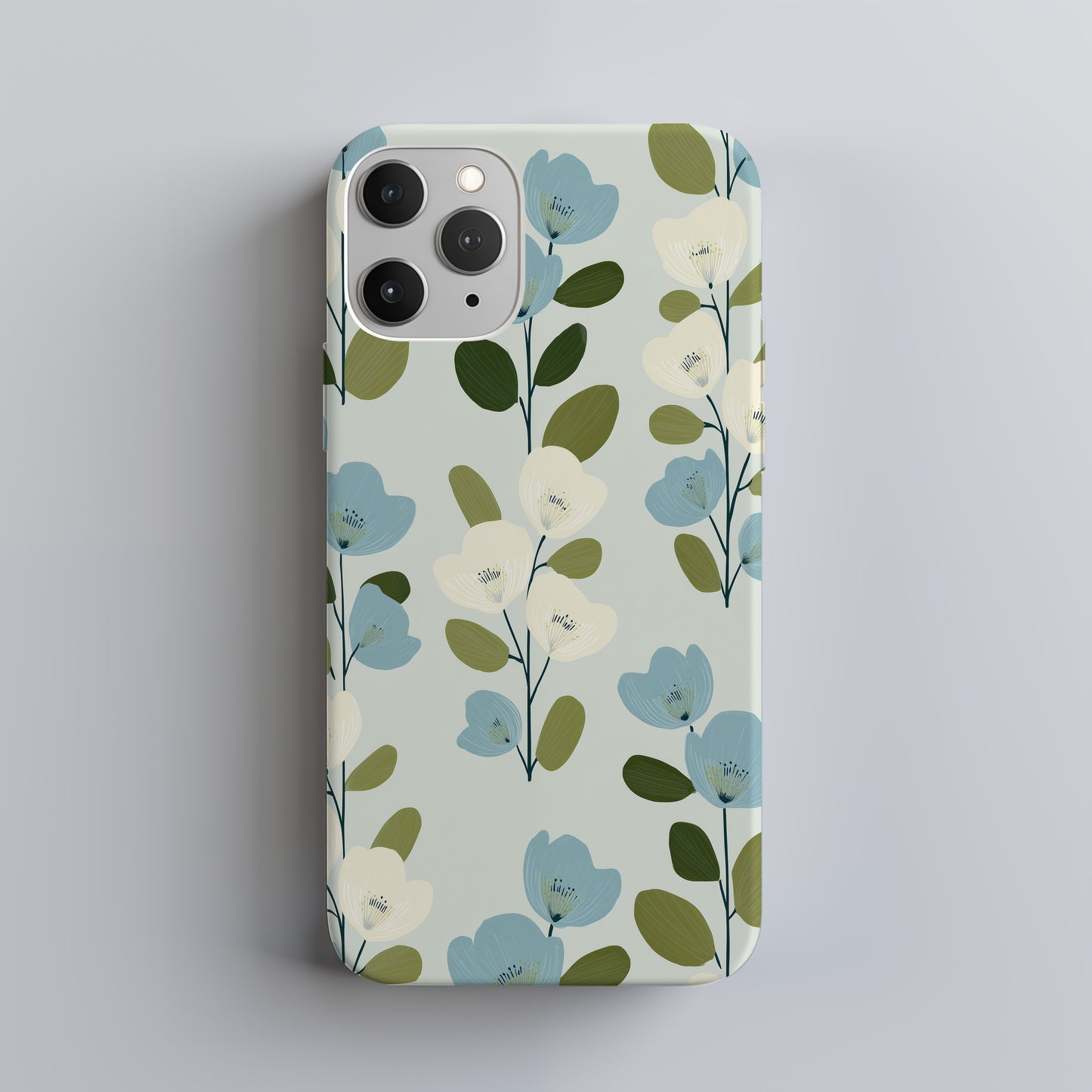 Nordic Bloom Phone Case – Minimal Blue & Cream Floral Motif