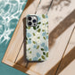Nordic Bloom Phone Case – Minimal Blue & Cream Floral Motif