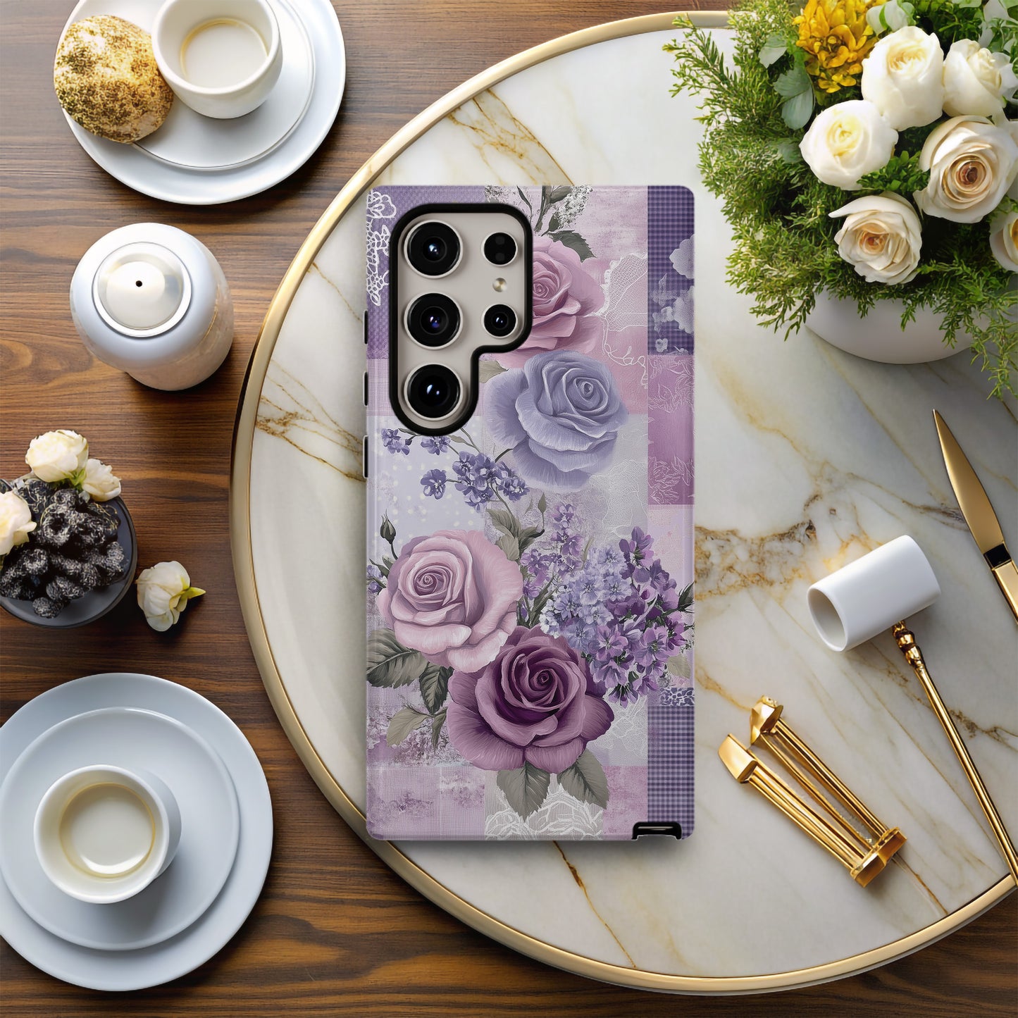 Lavender Lace Garden Phone Case – Soft Romance in Every Stitch
