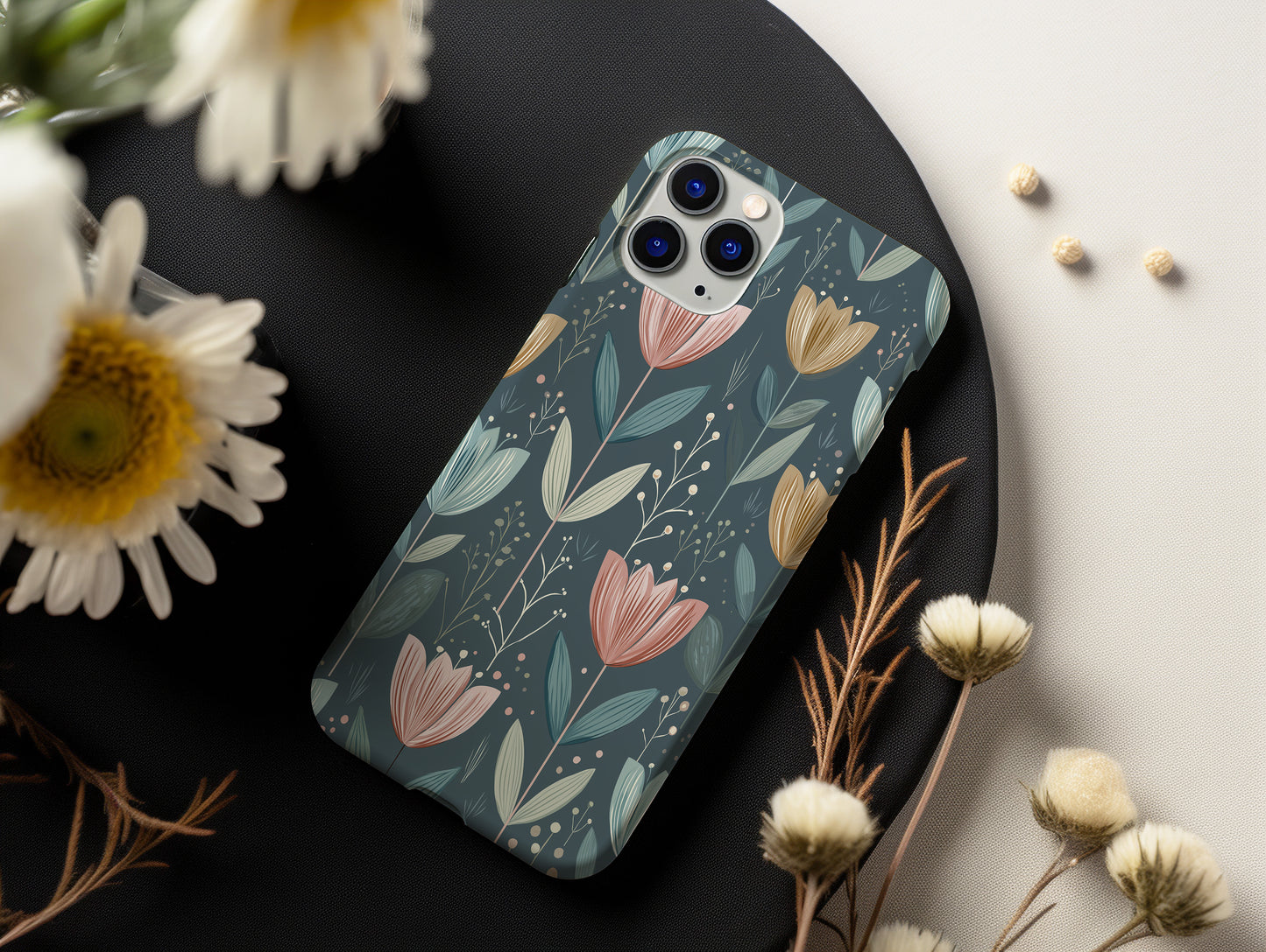 Nordic Meadow Bloom Phone Case – Minimal Folk Charm