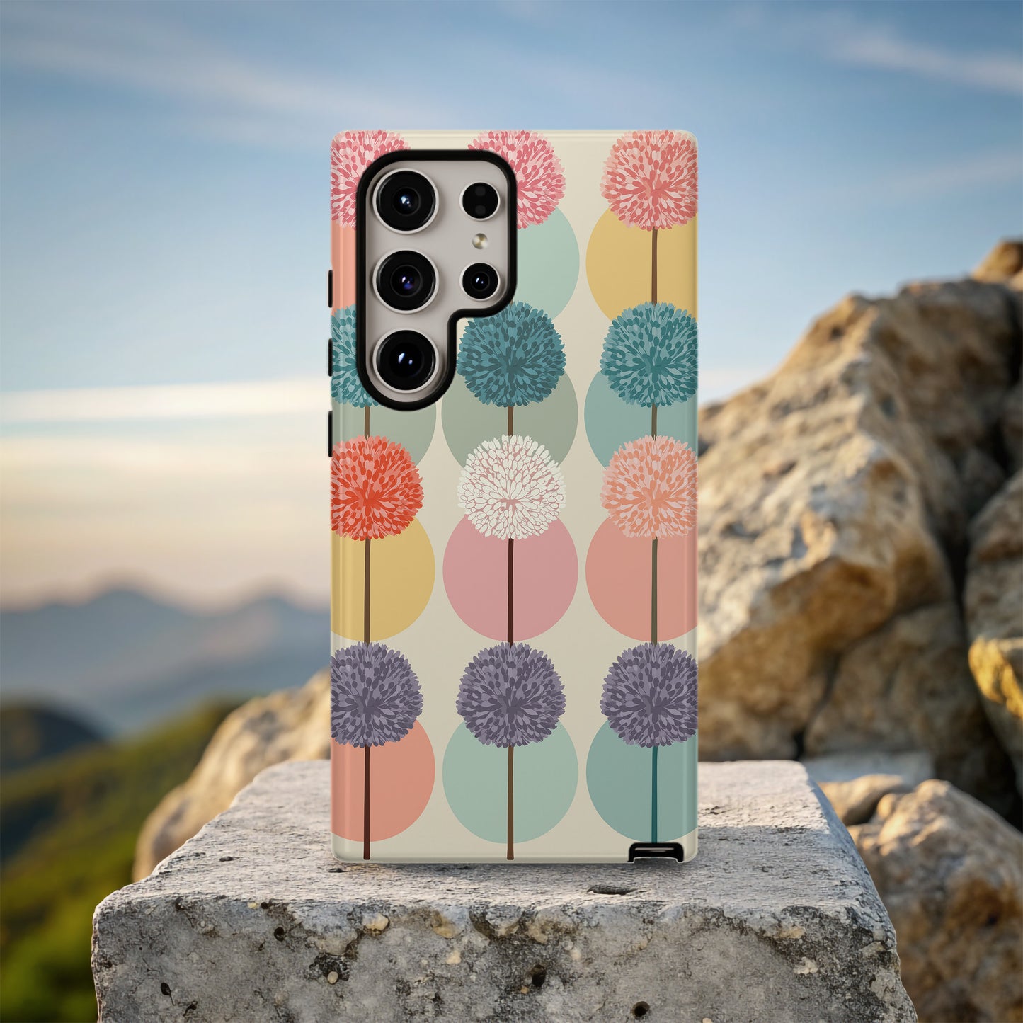 Retro Bloom Rows Phone Case – Mid-Century Floral Pop