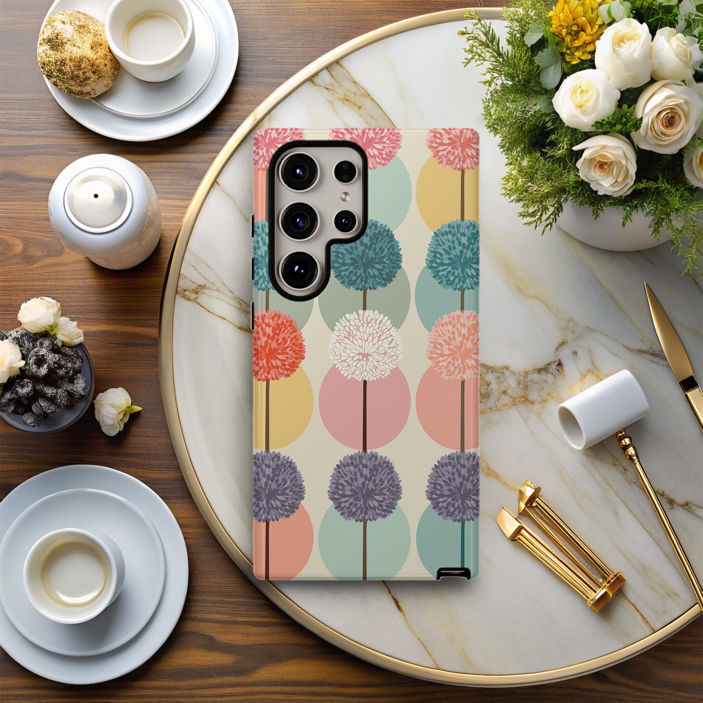 Retro Bloom Rows Phone Case – Mid-Century Floral Pop