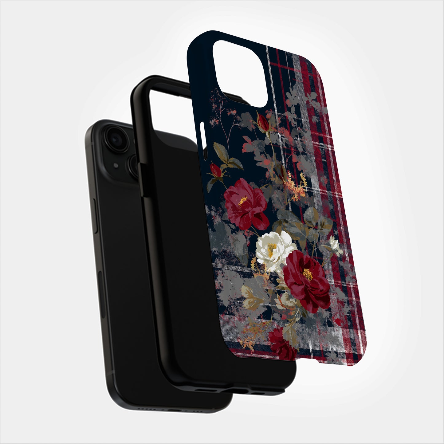 Midnight Rose Tartan – Vintage Floral Plaid Phone Case