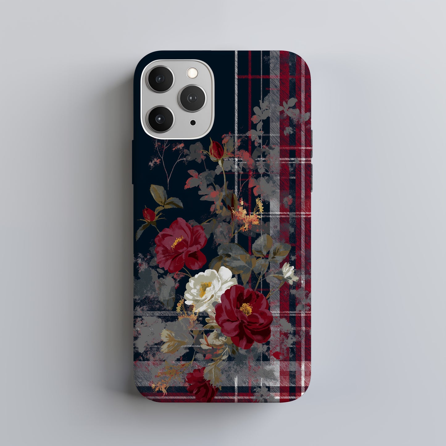 Midnight Rose Tartan – Vintage Floral Plaid Phone Case