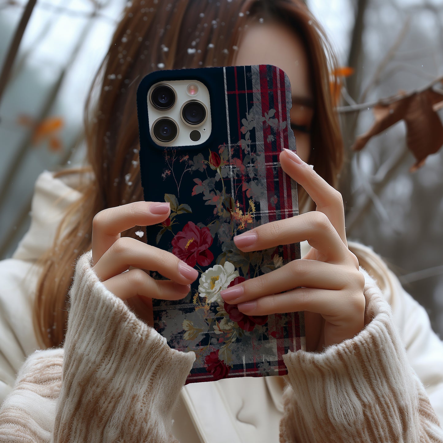 Midnight Rose Tartan – Vintage Floral Plaid Phone Case