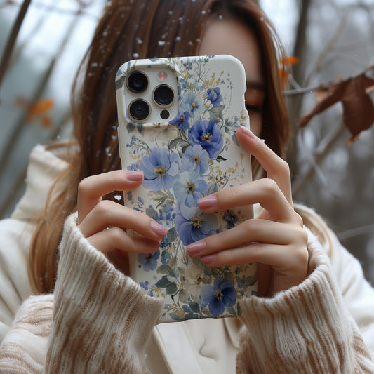 Bluebell Reverie – Elegant Dusty Blue Floral Phone Case
