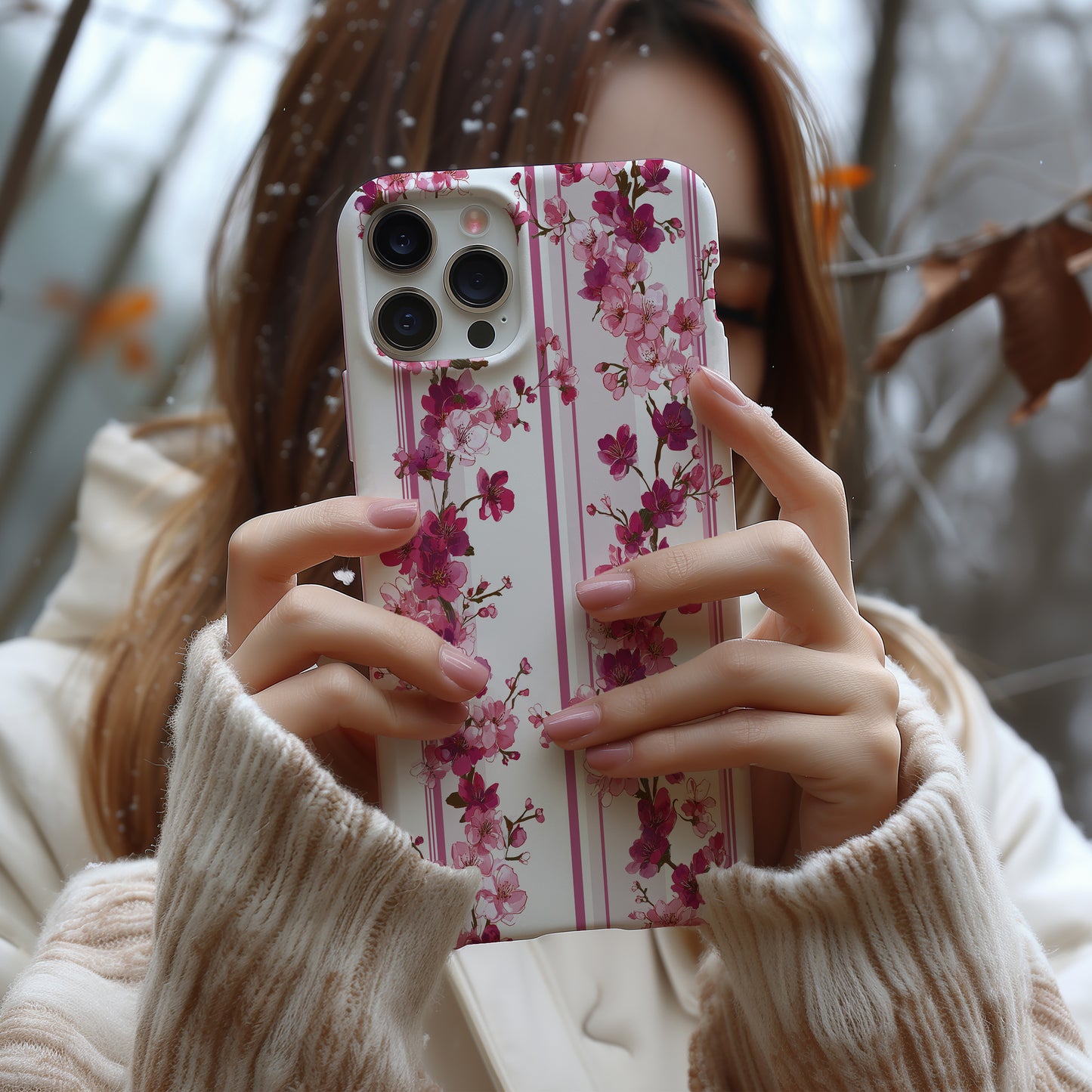 Cherry Blossom Bliss – Elegant Floral Stripe Case