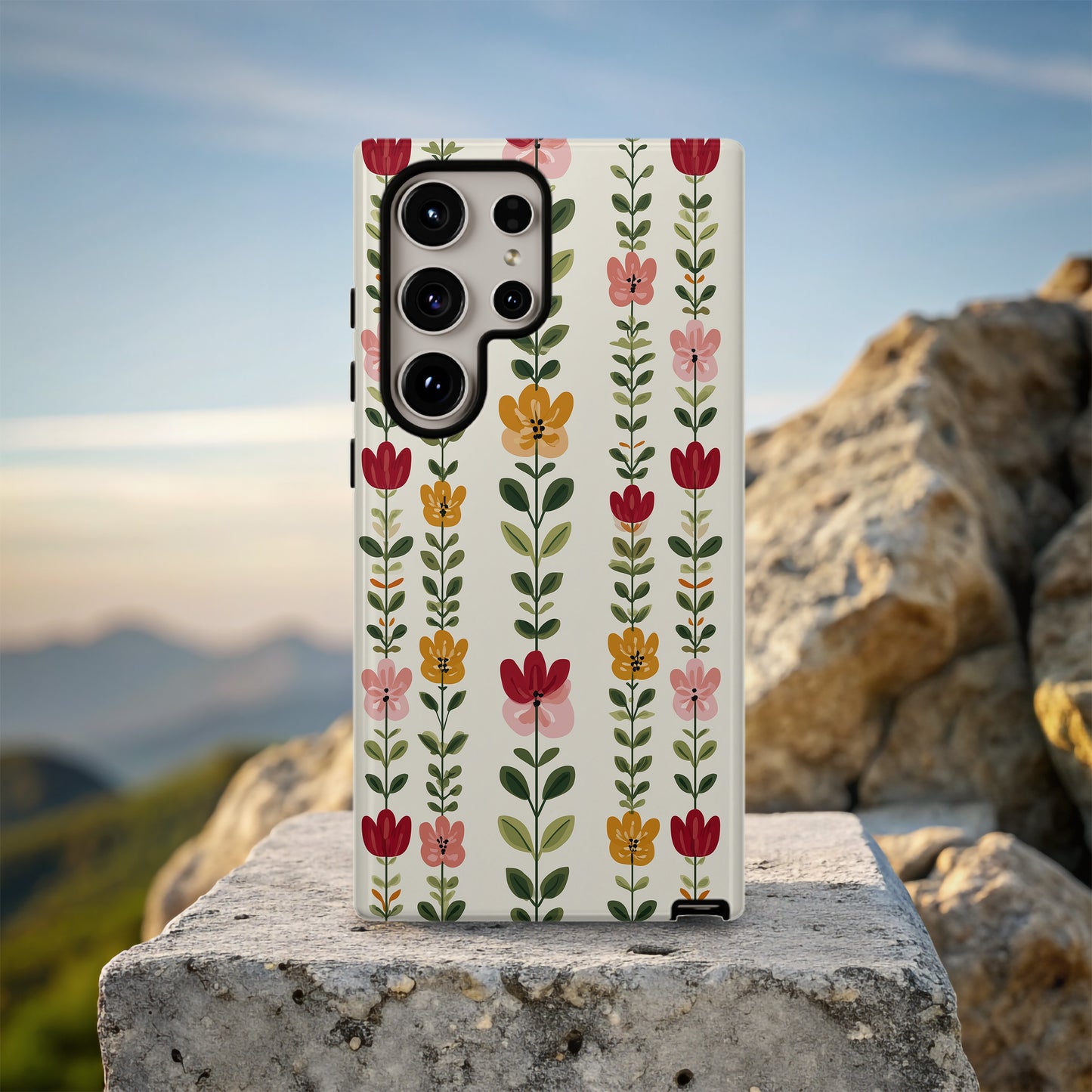 Folk Garden Bloom – Modern Floral Stripe Case