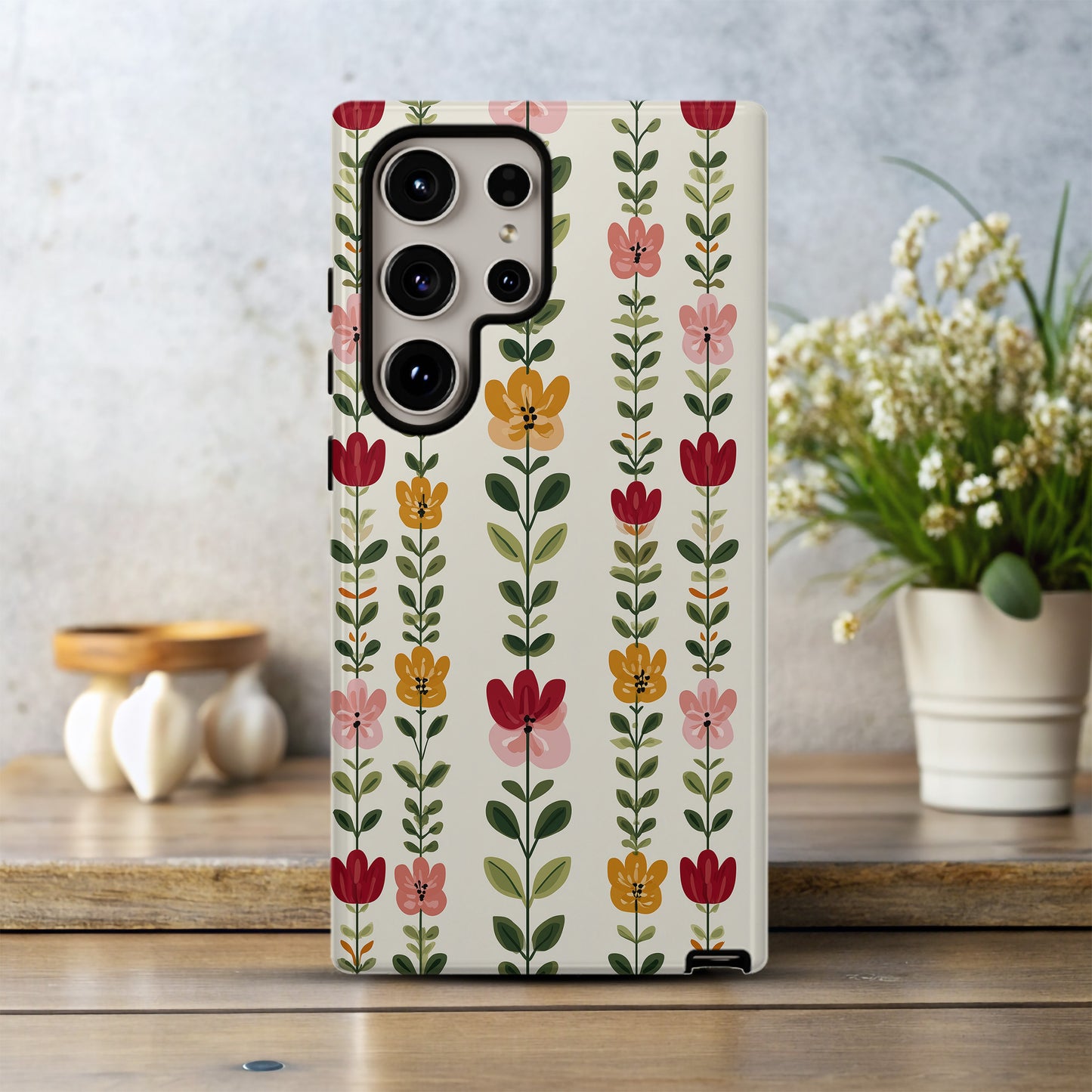 Folk Garden Bloom – Modern Floral Stripe Case