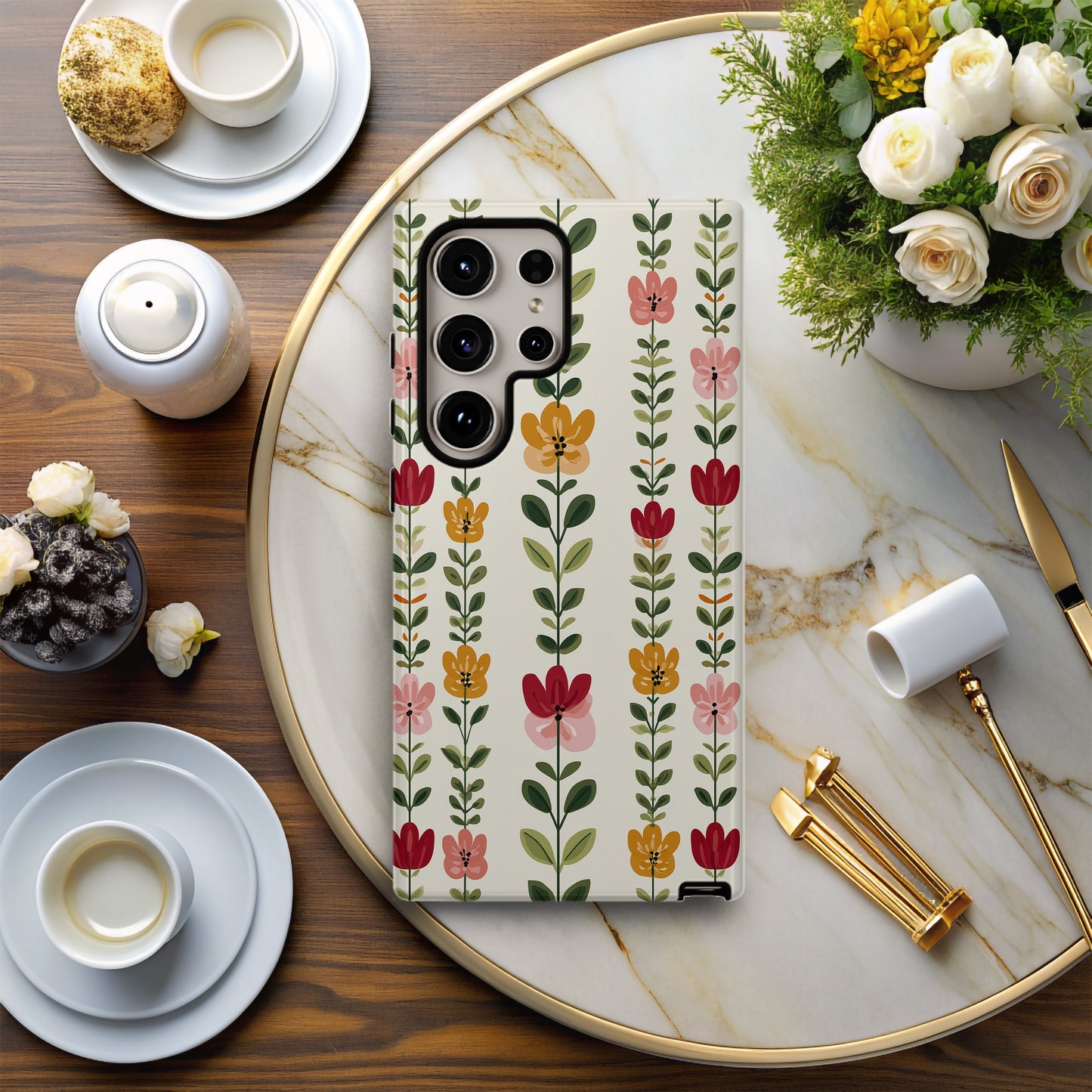 Folk Garden Bloom – Modern Floral Stripe Case