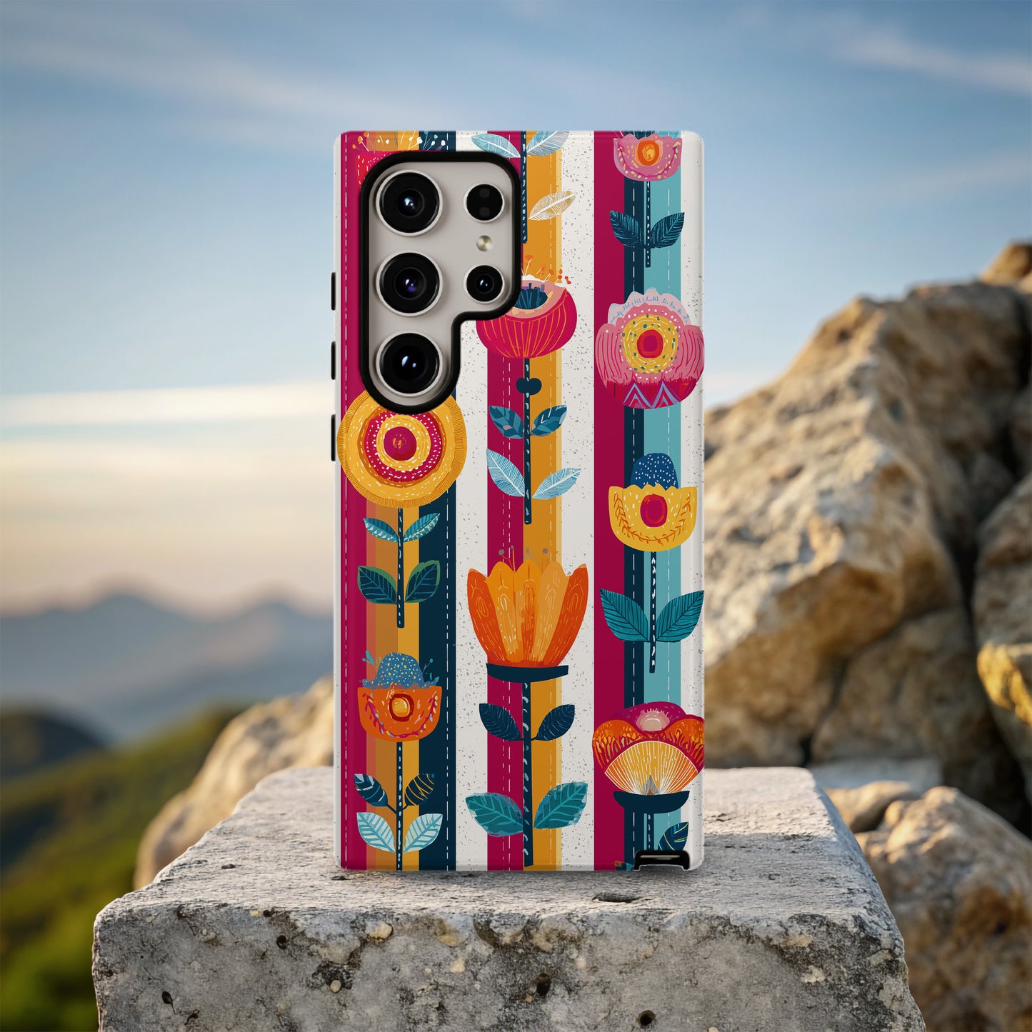 Scandi Bloom Bold – Scandinavian Folk Floral Stripe Case
