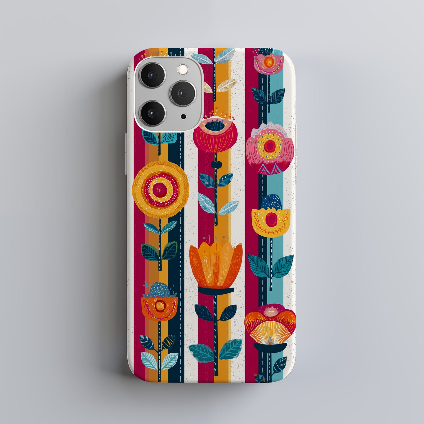 Scandi Bloom Bold – Scandinavian Folk Floral Stripe Case