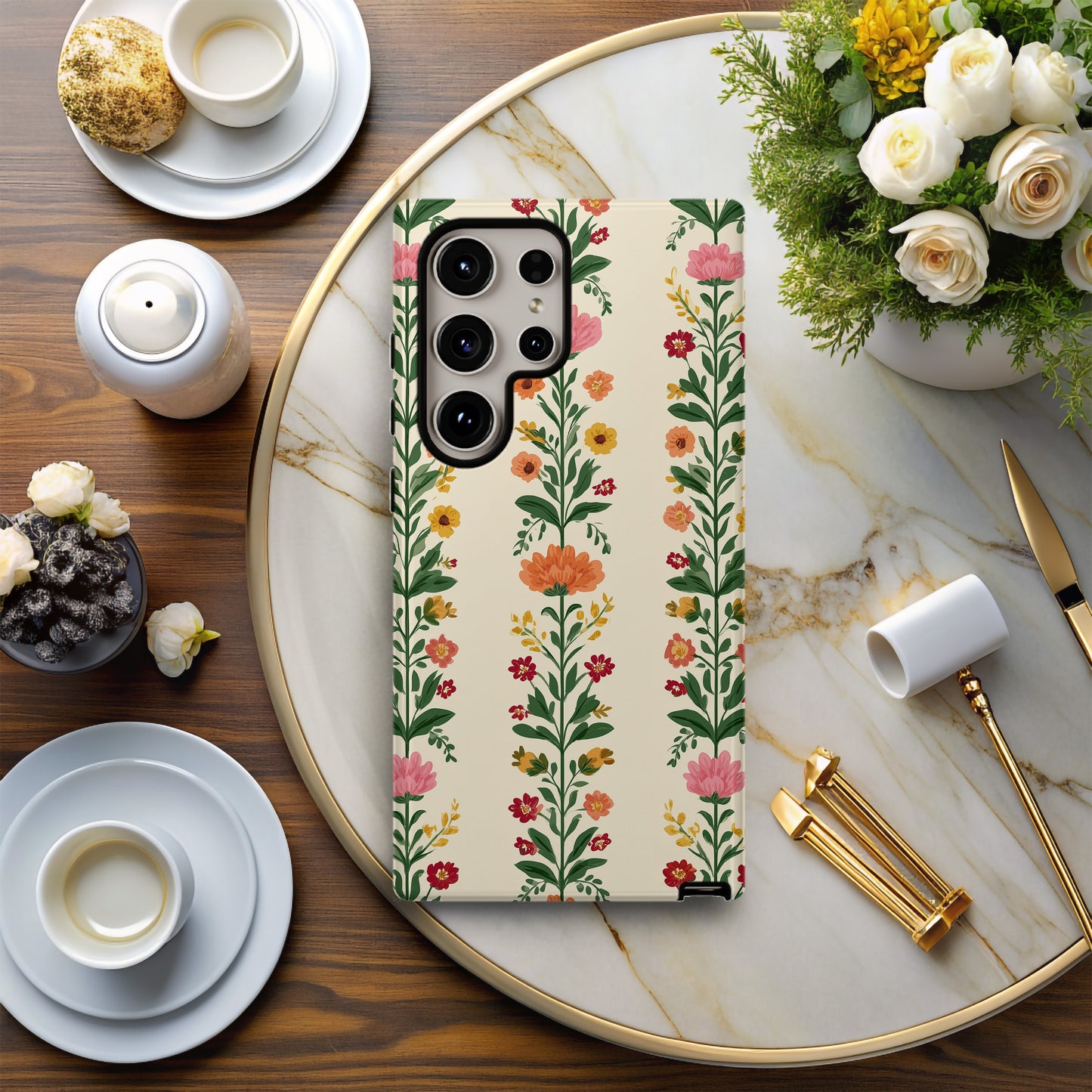 Nordic Garden Stripes – Scandinavian Folk Floral Case