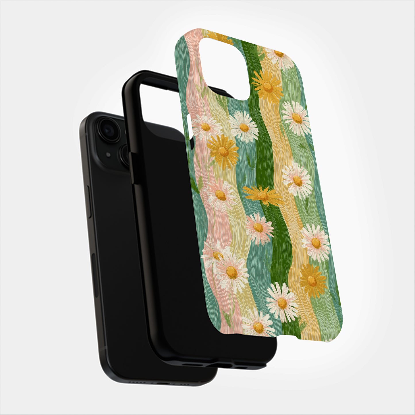 Pastel Meadow Daisies – Vintage Striped Floral Case