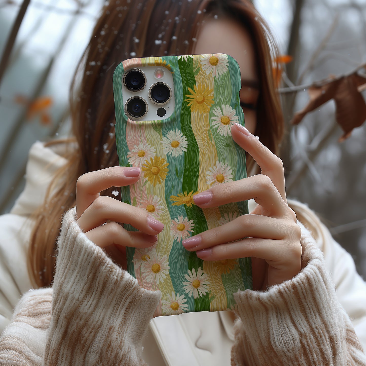 Pastel Meadow Daisies – Vintage Striped Floral Case
