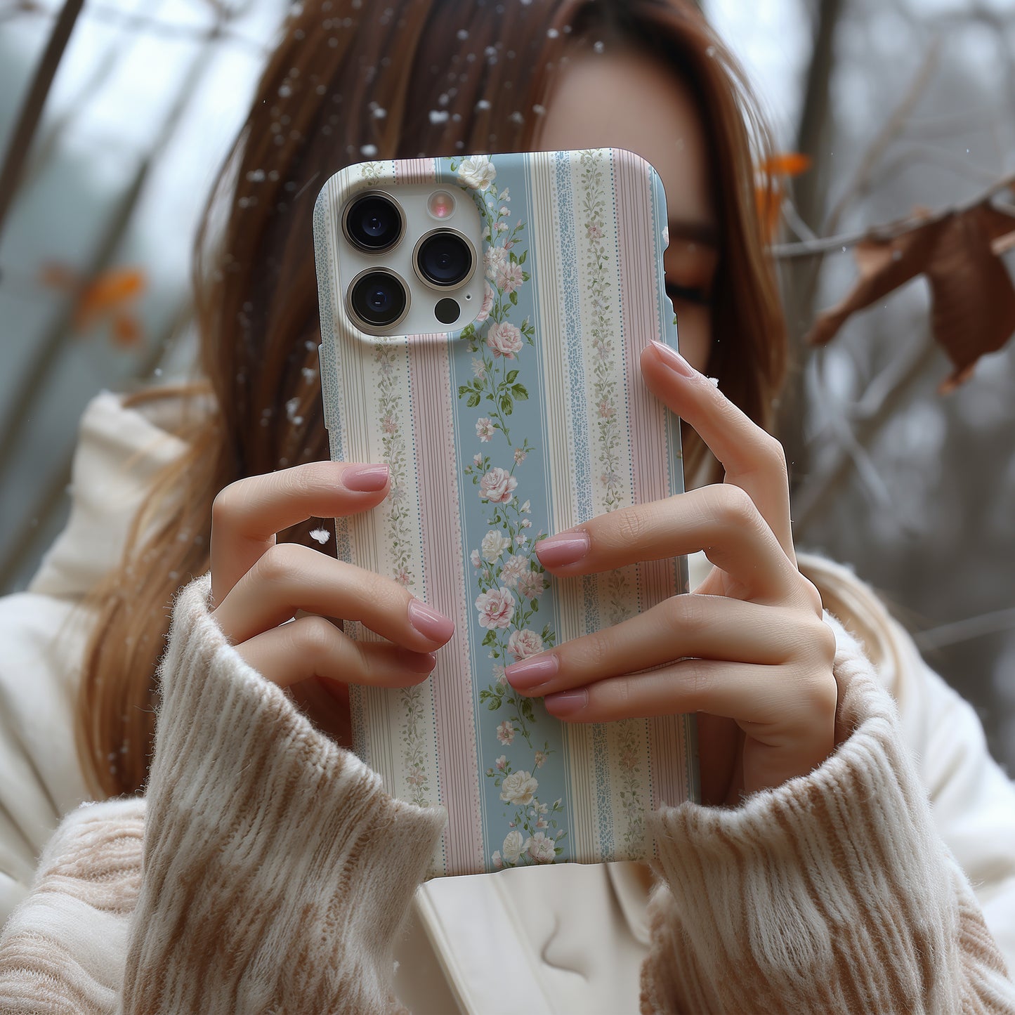 Rose Lace Reverie – Shabby Chic Floral Stripe Case