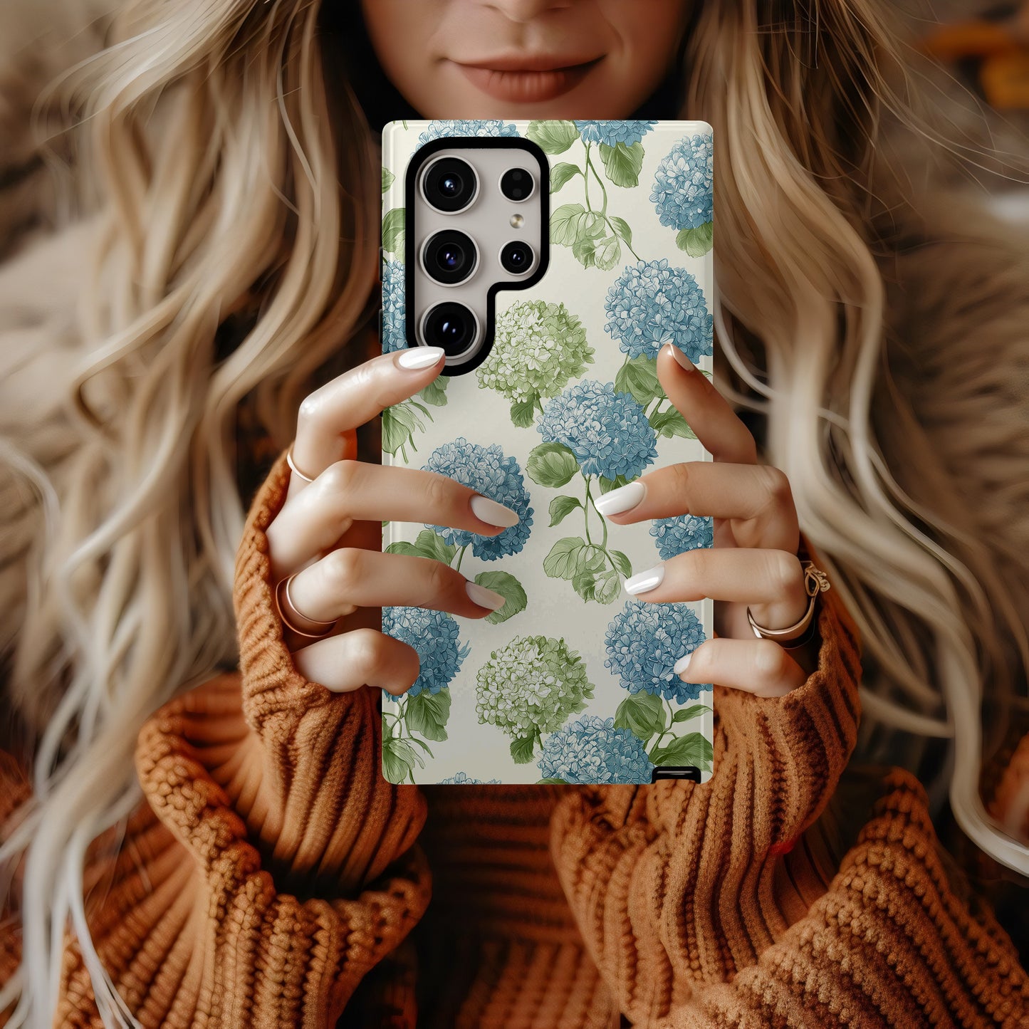 Pastel Hydrangea Charm – Hand-Drawn Floral Case