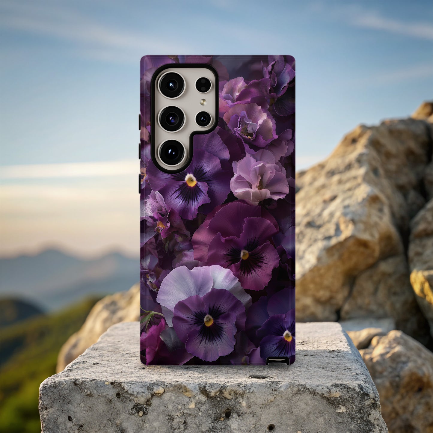 Velvet Bloom – Monochrome Violet Pansy Phone Case