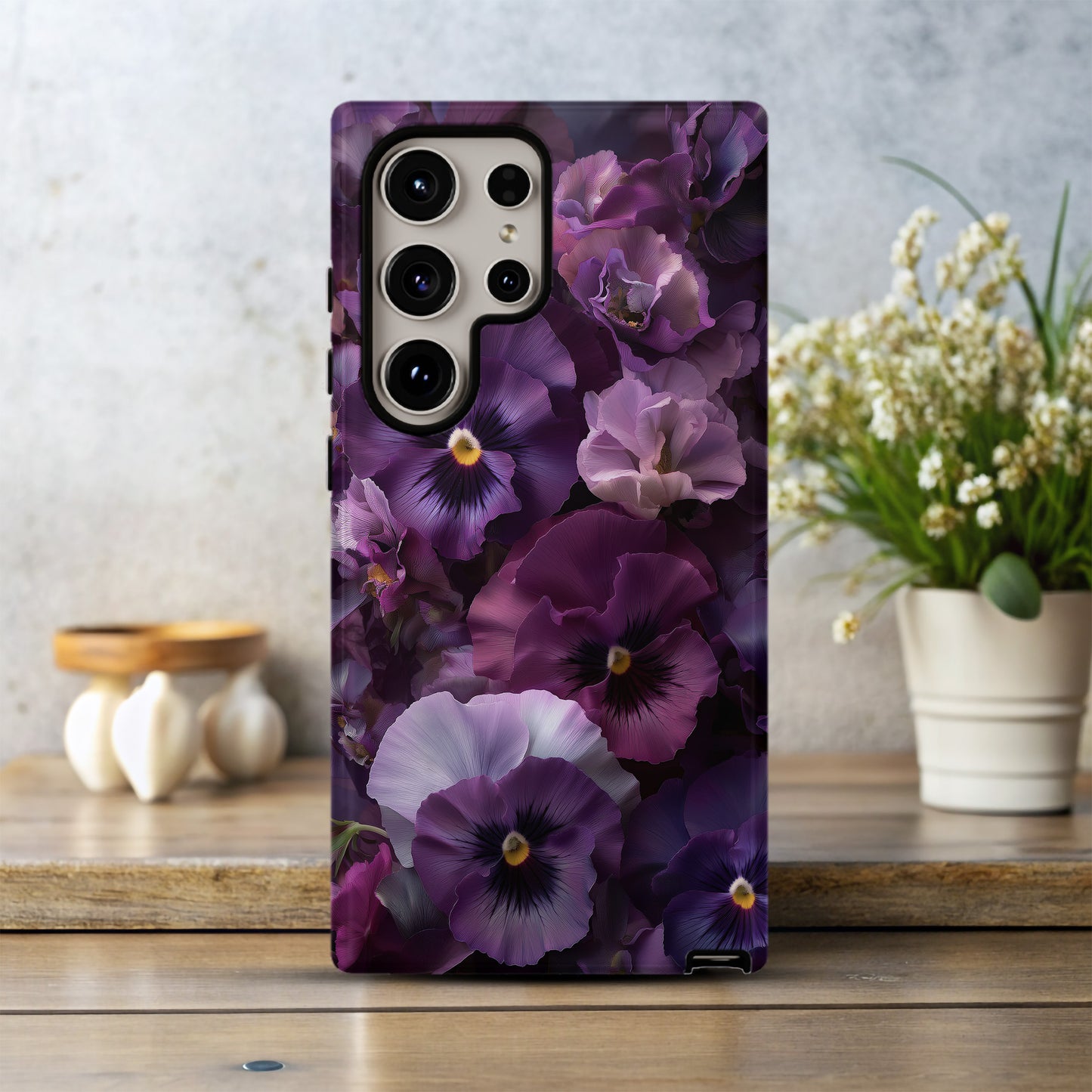 Velvet Bloom – Monochrome Violet Pansy Phone Case