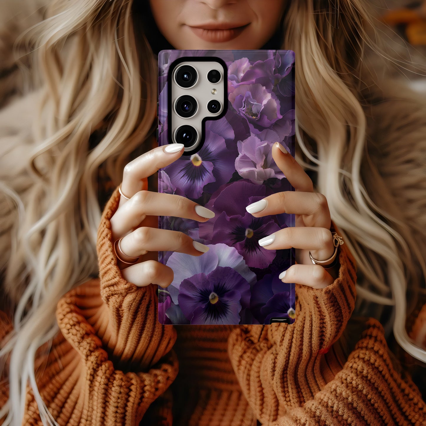 Velvet Bloom – Monochrome Violet Pansy Phone Case