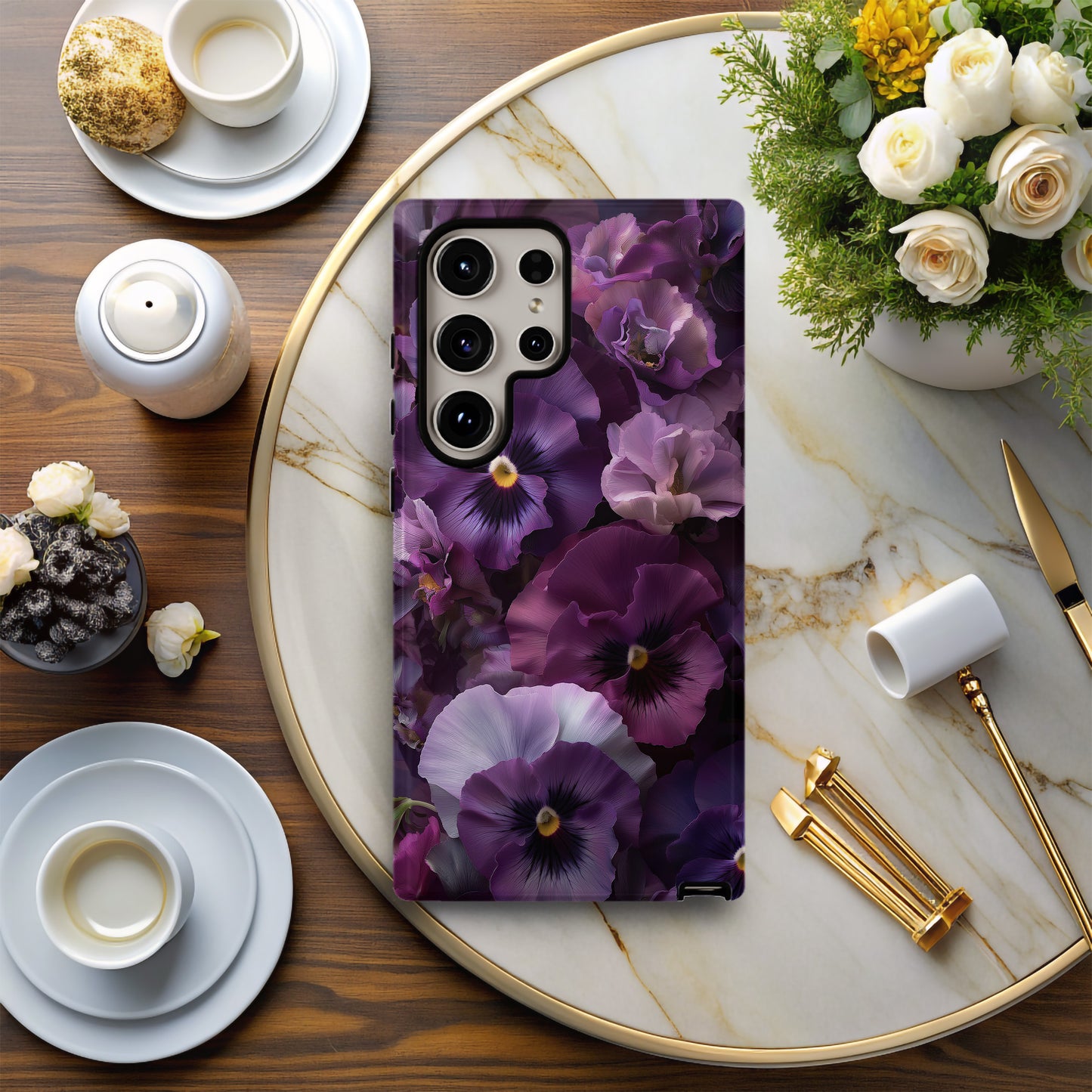 Velvet Bloom – Monochrome Violet Pansy Phone Case