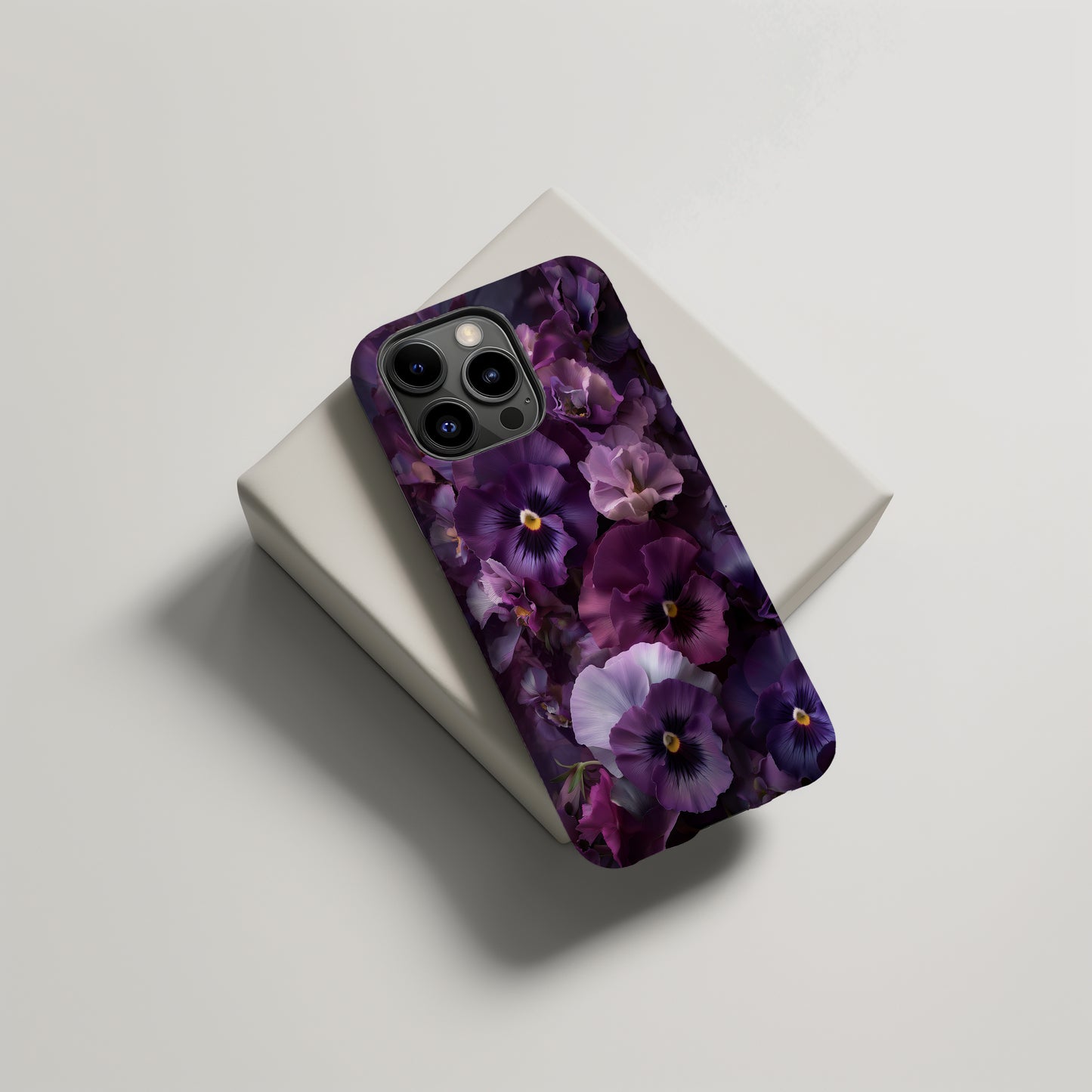 Velvet Bloom – Monochrome Violet Pansy Phone Case