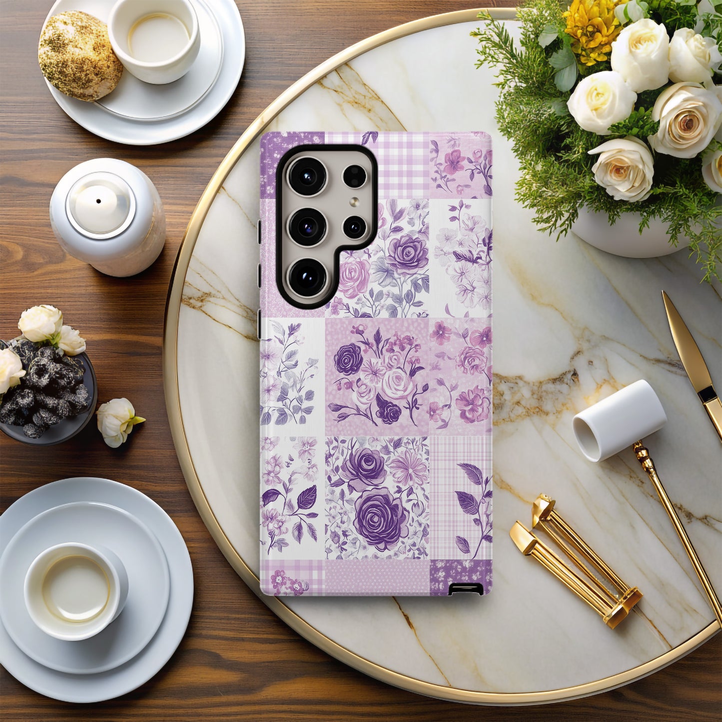 Lavender Lace Patchwork Floral Phone Case