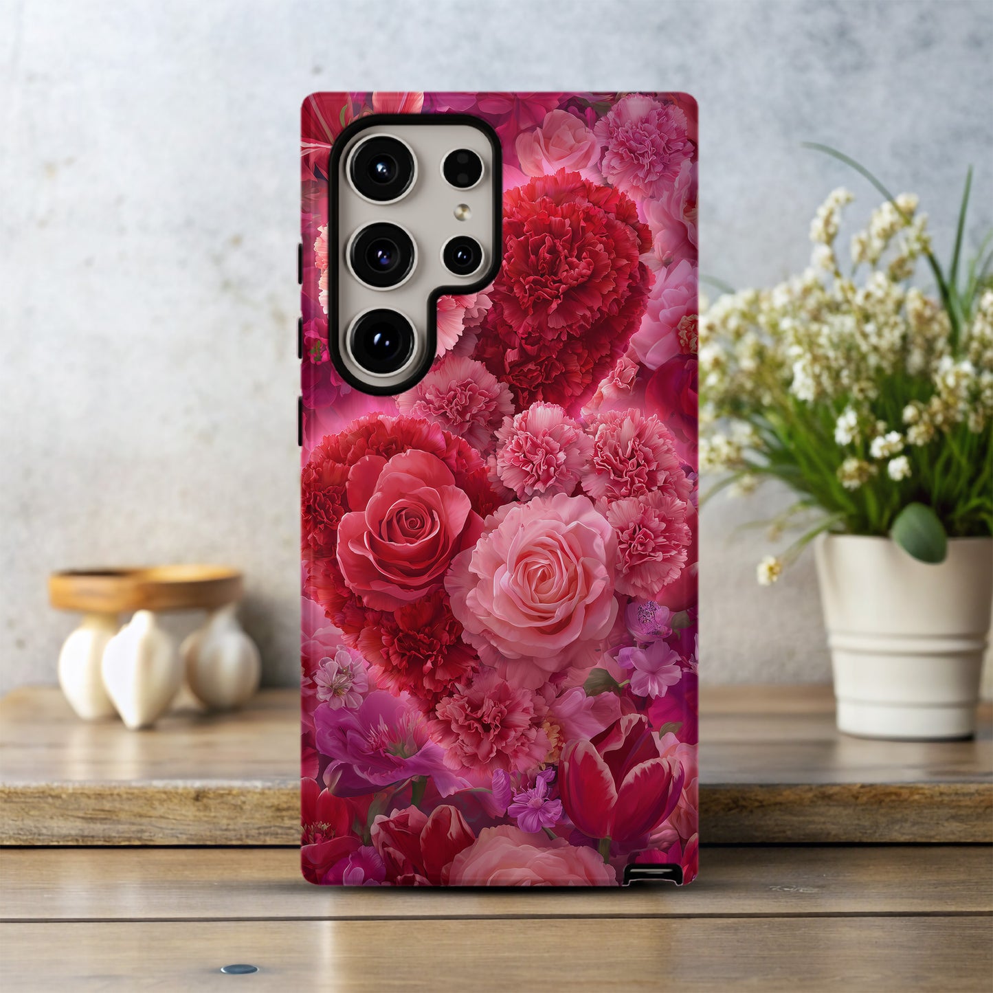 Hearts in Bloom: Radiant Roses & Carnations of Devotion