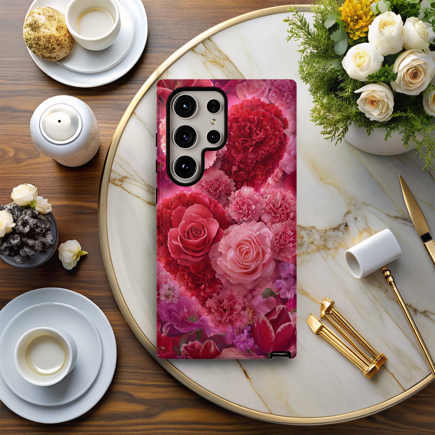 Hearts in Bloom: Radiant Roses & Carnations of Devotion