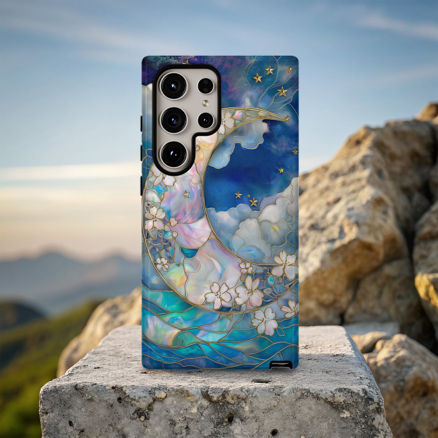 Moonlit Blossoms in Stained Glass