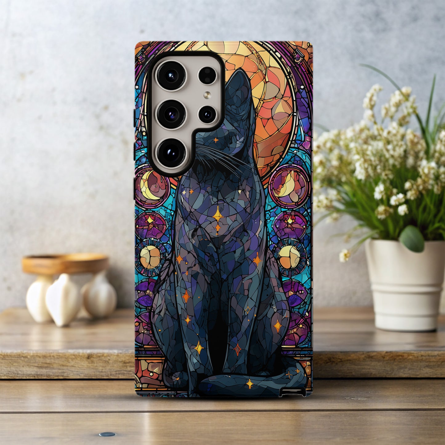 Mystic Midnight Cat in Stained Glass