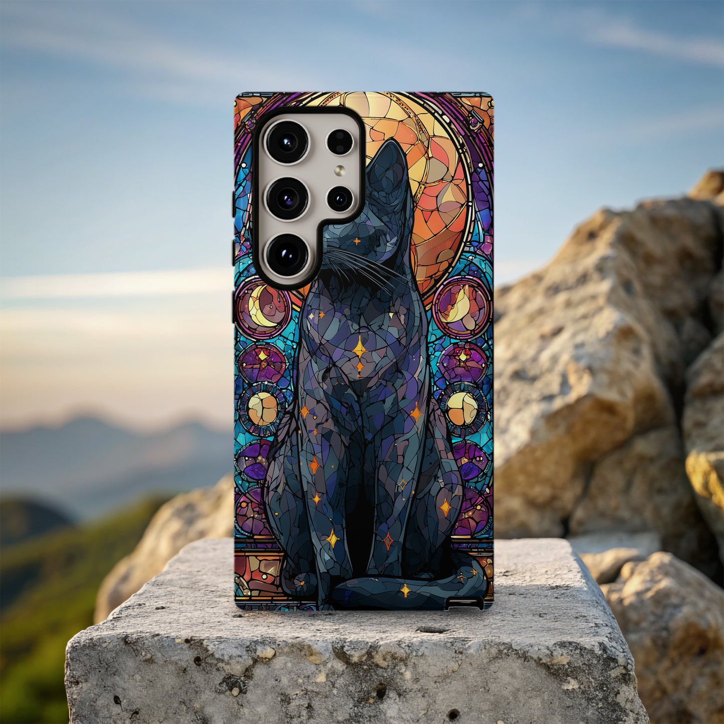 Mystic Midnight Cat in Stained Glass