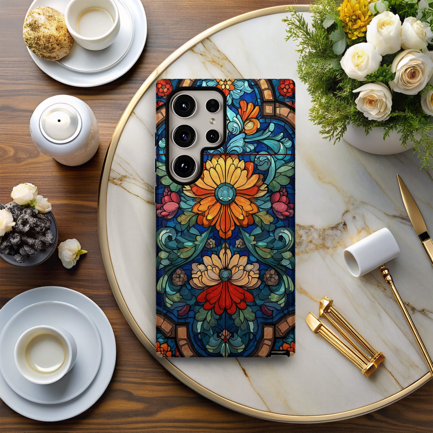 Radiance in Bloom – Art Deco Floral Stained Glass Elegance