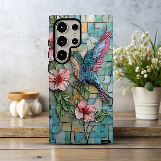 Radiant Hummingbird & Hibiscus Stained Glass Phone Case