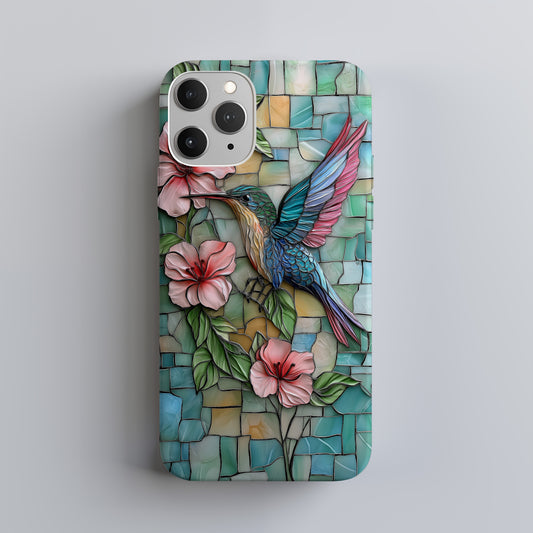Radiant Hummingbird & Hibiscus Stained Glass Phone Case