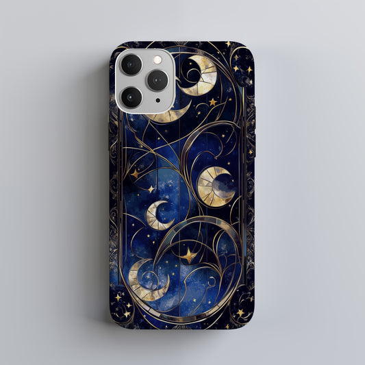 Celestial Harmony – Crescent Moons & Stars in Stained Glass Phone Case