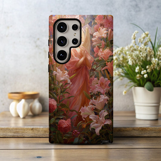 Heaven’s Grace – Angel Among Roses & Lilies Stained Glass Phone Case