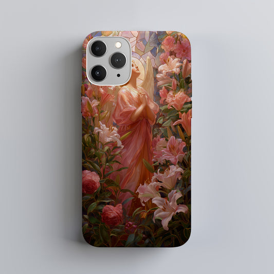 Heaven’s Grace – Angel Among Roses & Lilies Stained Glass Phone Case